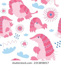 Pattern with Pink Fairy Armadilloor Chlamyphorus truncatus. Unique Animals. 