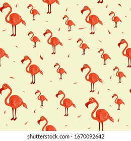 patrón con un flamingo rosa sobre un fondo beige, ilustración vectorial de flamencos rosas para la decoración y el diseño de ropa , cuadernos, tazas, cuadernos, cuadernos, álbumes, sobre un fondo beige
