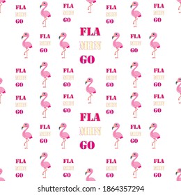 Muster mit rosafarbenem Flamingo auf weißem Hintergrund. Moderne Pinselkalligraphie. Flamingo prangern. Ideal für Grußkarten, Partyeinladungen, Poster, Aufkleber.