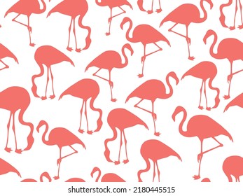 Patrón de silueta de flamingo rosa sobre un fondo blanco. Ilustración vectorial.