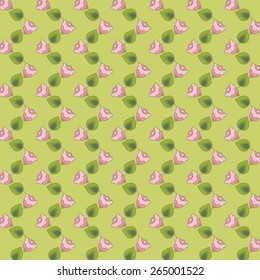 The pattern with pink flowers drawn on a light green background