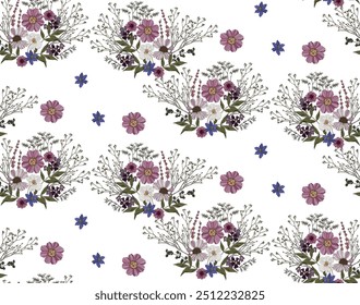 Muster aus rosafarbenen Blumen und grünen Blättern, wiederholtes Design, künstlerisch, tapetenartig