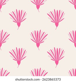 Padrão com flores rosa. Motivo floral botânico desenhado à mão. Camomila ou margarida, para tecido, papel de embrulho, papel de parede