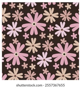 pattern with pink flowers on a dark background