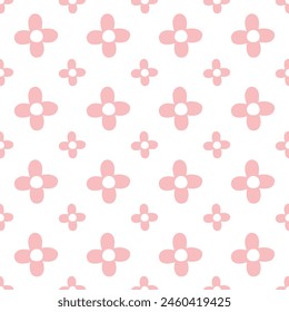 A pattern of pink flowers is spread across a white background. The flowers are small and have a round shape, with a white center. The pattern is simple and elegant, with a soft, feminine feel