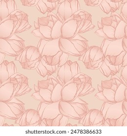 Patrón en flores rosadas, patrón con flores rosadas, tulipanes rosados de cerca, patrón sin costuras romántico, temas de verano y primavera