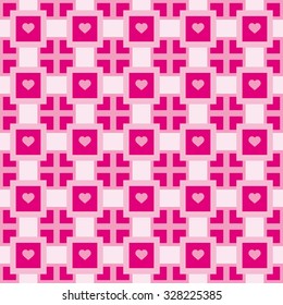 Pattern with pink geometric shapes and hearts