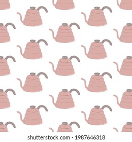 The pattern of pink and grey kettle with a long  spout in retro stile