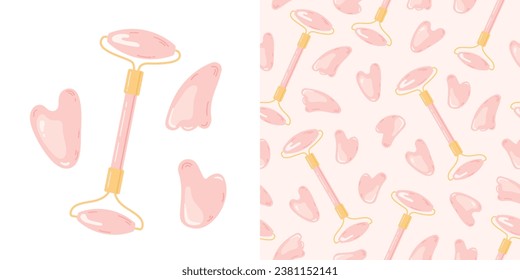 Pattern with pink guasha and Jade scraping roller