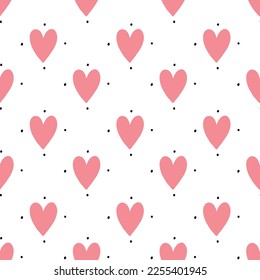 Pattern pink heart and black dot. Love romantic background. Valentines design