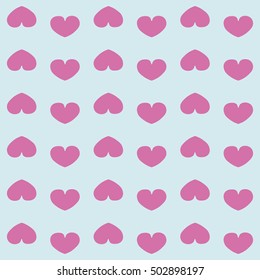 Pattern from pink hearts isolated on blue background. Vector illustration