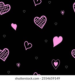 pattern with pink hearts on black background