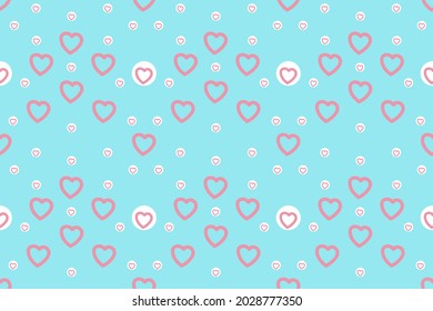 Pattern with pink hearts on a blue background, vector