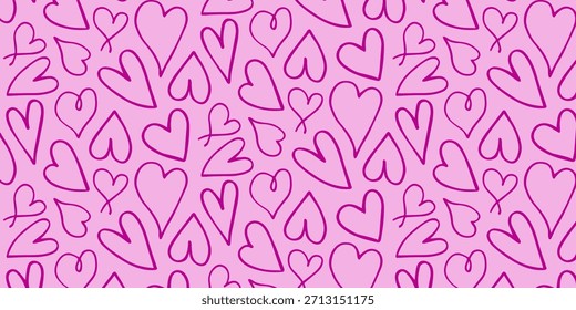 Um padrão de corações cor-de-rosa sobre um fundo rosa claro. Textura perfeita para têxteis, papel de embrulho, Dia dos Namorados ou desenhos românticos. Papel de parede artística. Vetor.