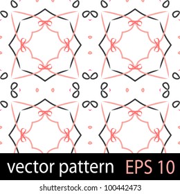 Pattern with pink hearts and ribbons. Seamless vector background
