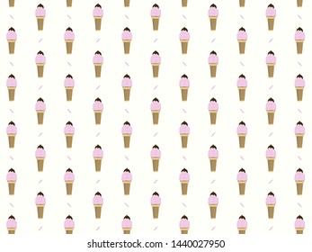 Pattern pink ice cream in a waffle cone vector illustration