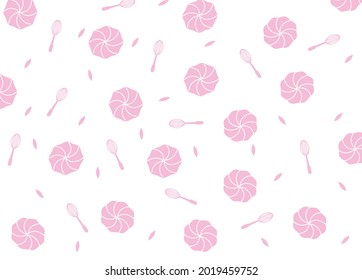 pattern with pink marshmallows and corollas