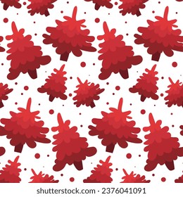 Pattern with pink natural Christmas trees on a white background. Vector Christmas trees, snowflakes seamless background. Ideal for making fabrics, textiles, scrapbooking and wallpaper. Gift packaging
