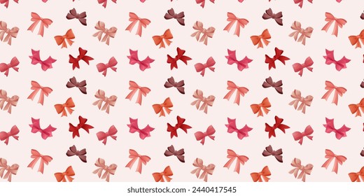 Pattern of pink ornate and red ribbon bows. Bows for gift boxes and hair accessories, seamless vector pattern.