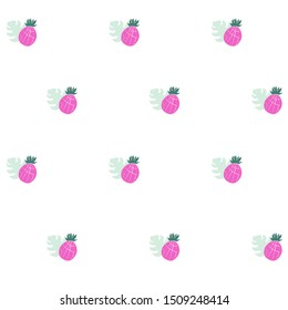 pattern pink pineapple green leaves monstera modern colors design for fabric, textile, wallpaper, cover, wrapping paper, fashion.Vector