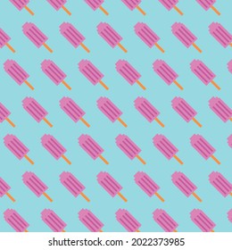 Pattern with pink pixel ice cream on a blue background.
