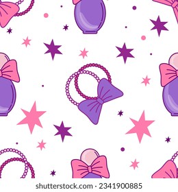 pattern with pink princess accessories jewelry vector picture.