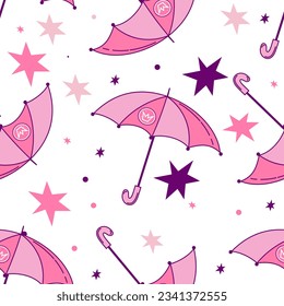 pattern with pink princess umbrellas in barbie style vector.