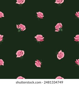 patrón con rosas rosadas sobre un fondo verde