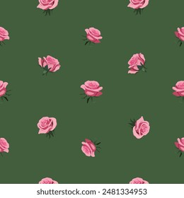 pattern with pink roses on a light green background