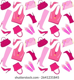 Pattern. Pink shoes and bags for women.