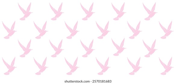 Pattern with pink silhouette of birds flight in the white background