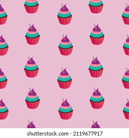 Pattern with pink sweet cakes