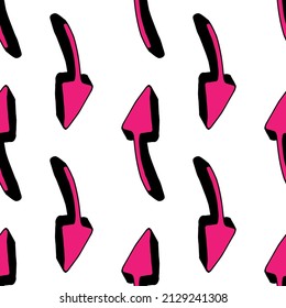 a pattern of pink three-dimensional arrows. seamless pattern of frequently placed randomly placed pink arrows drawn in a doodle style geometrically on white for a design template