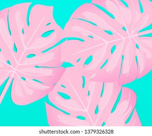 Pattern of pink tropical palm leaves of monstera . Concept art. Zine culture trend. Minimal surrealism.Contemporary art collage.Vector illustration