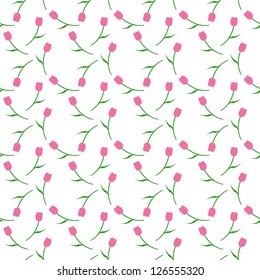 Pattern pink tulips on white background