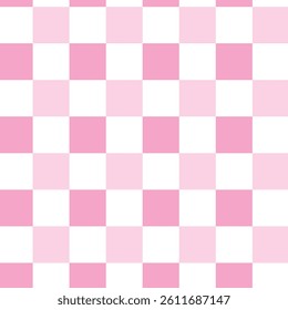 The pattern is a pink and white checkerboard, resembling a chessboard. It consists of alternating squares of light pink and white, creating a symmetrical grid design.