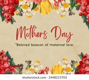 pattern of pink and yellow flower frame, for happy mother day greeting card