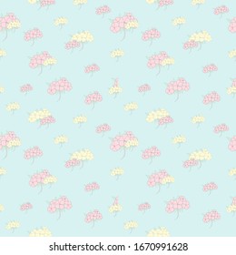 Pattern of pink and yellow flower on blue background pastel tone color for background, wallpaper, fabric textile, paper print,  card. Vector design.