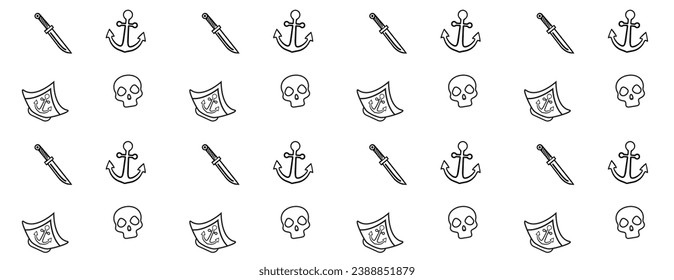 Pattern of pirate symbols for background on transparent background