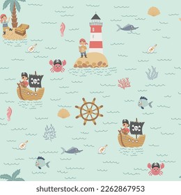 Pattern with pirates and sea design elements