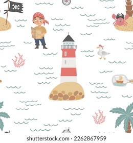 Pattern with pirates and sea design elements