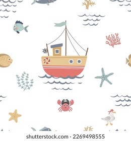 Pattern with pirates and sea design elements