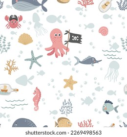 Pattern with pirates and sea design elements