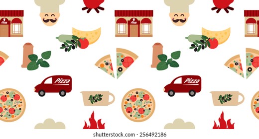 pattern with pizza elements. Pizza icon