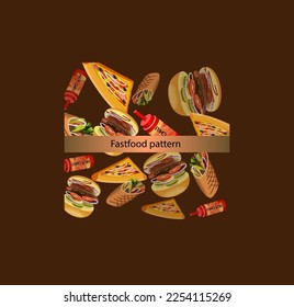 A pattern of pizza ketchup and kebab. Vector banner