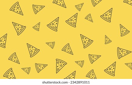 Pattern of a pizza.  Vector Seamless texture pattern on yellow background.