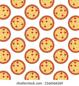 Pattern of pizza in white background with mini doodle (icons). Vector Illustration