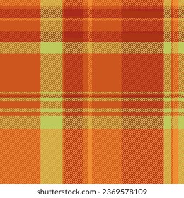 Pattern plaid texture of seamless tartan background with a vector fabric check textile in orange and red colors.