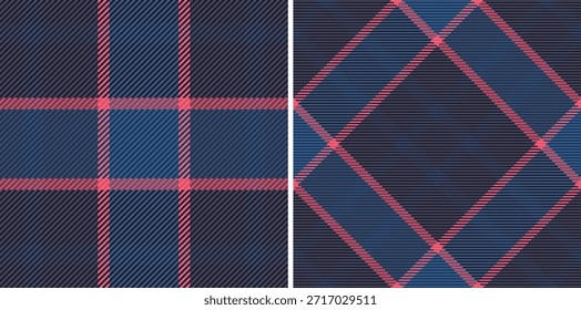 Patrón de Vector a cuadros de tela de tartán sin costuras con un fondo textil a cuadros de textura. Set en colores nocturnos. Simetría de diseños de tejidos de moda.