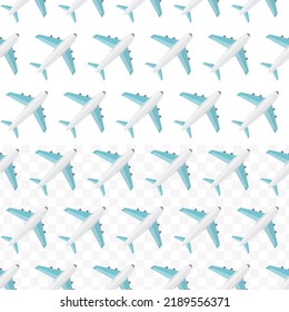 Pattern of plane in transparent background (PNG) with mini doodle (icons). Vector Illustration